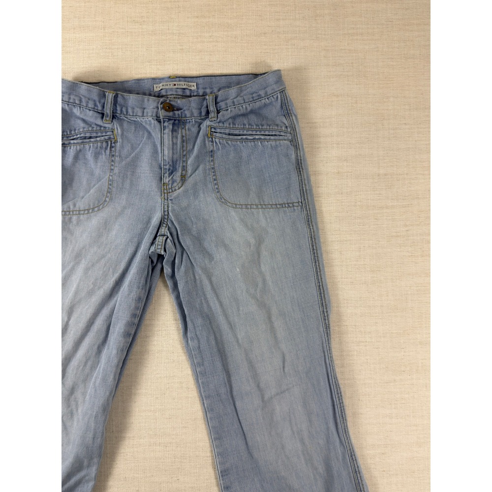 Tommy Hilfiger Light Wash Wide Leg Utility Denim Jeans Blue Pockets